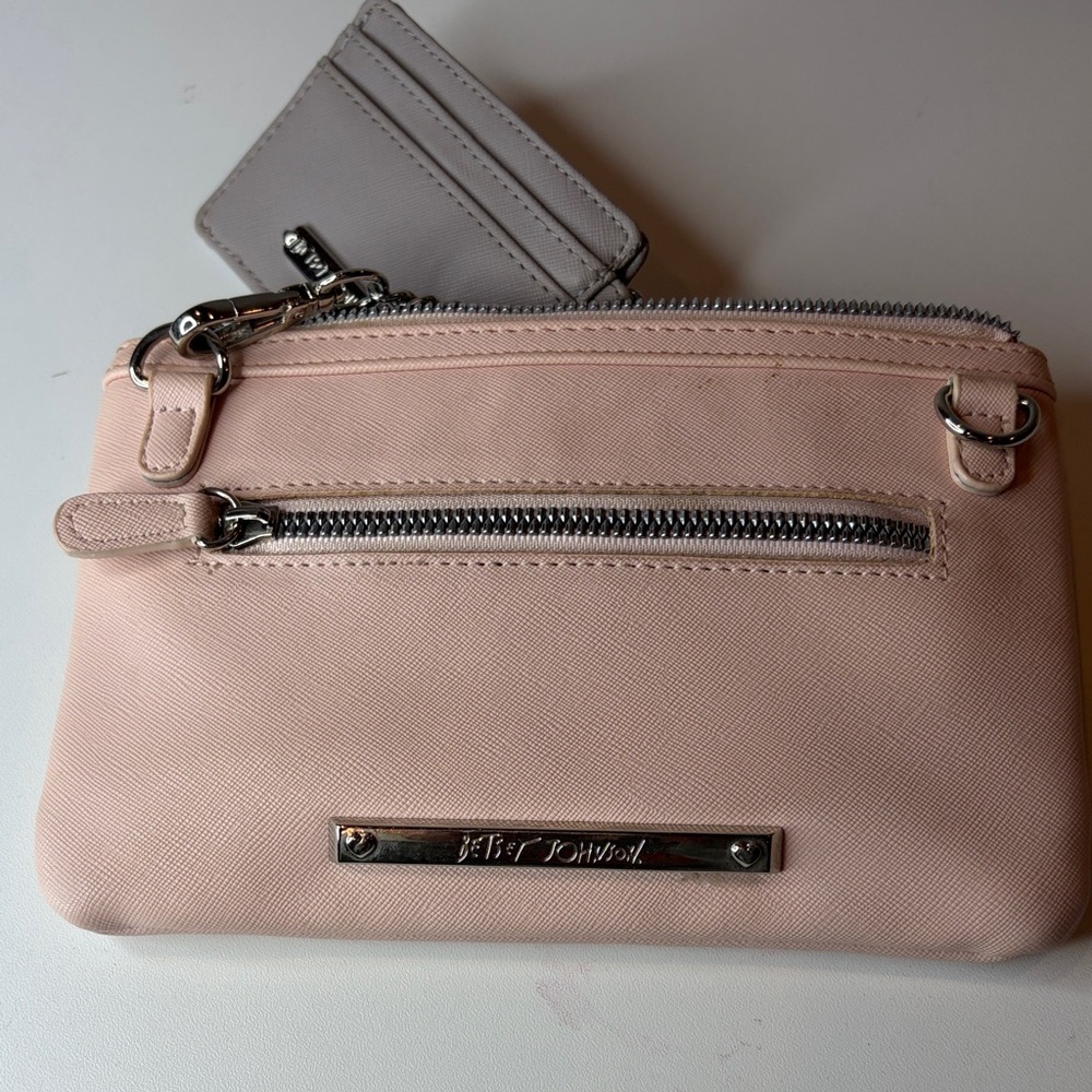 Betsey Johnson Faux Leather Pink Sparkle Bow Clutch and Cardholder Set - Picture 3 of 9